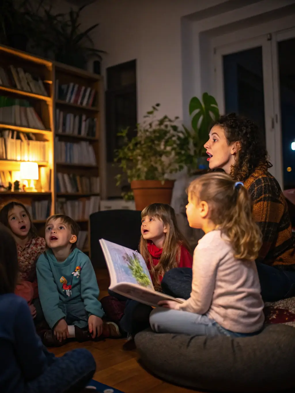 A heartwarming image of local children participating in a storytelling session organized by LES MOTS DISANT, with a focus on promoting literacy and cultural awareness through engaging narratives.