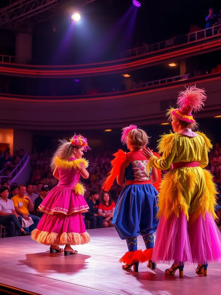 A photograph capturing a scene from a local theater production organized by LES MOTS DISANT, featuring actors in costume on stage.