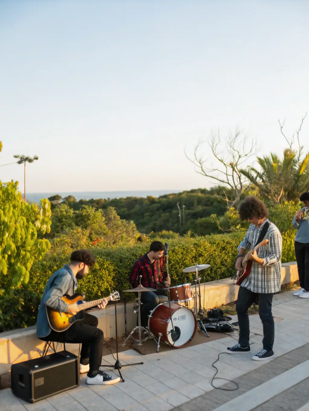 A photograph capturing a lively musical performance held outdoors in Saint-Dizant-du-Gua, showcasing local musicians and an engaged audience.